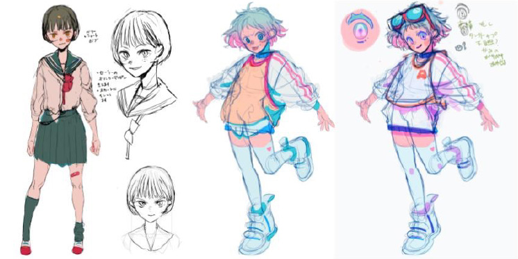 80年代風「ニューレトロタッチ」キャラクターデザイン案一部